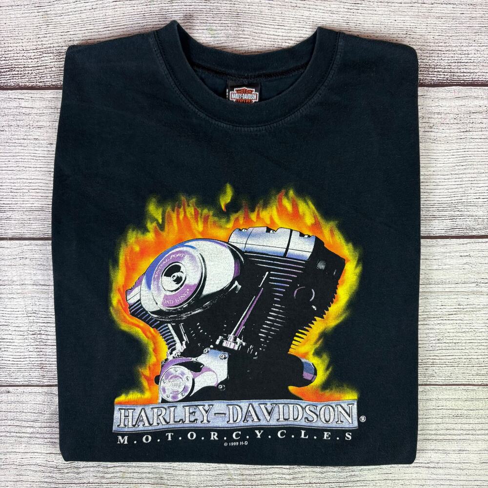 Vintage 1999 Harley Davidson Motorcycles Flaming VTwin Aruba T-shirt